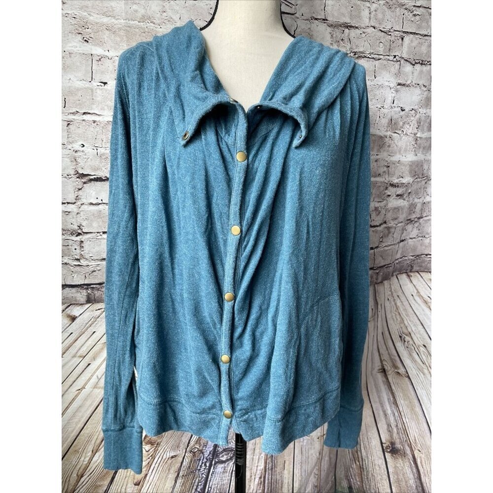 Lucky‎ Lotus Drapey Snap Front Casual Lounge Jacket Teal Women's M